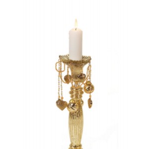The Holiday Aisle Bobeche Ring Glass Candlestick with Hanging Heart Charms THDA7039